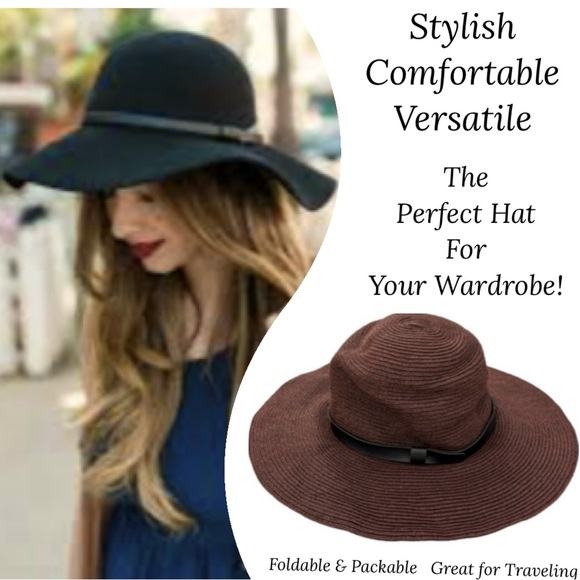 Woven Hat Brown Black Belted Foldable Packable Sun Travel Fashion One Size - Picture 14 of 14